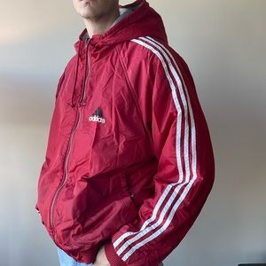 Adidas Jacket Red White and Gray Vintage 1990s Reversible Bomber Coat Large